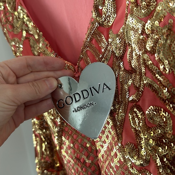 Goddiva London Coral and Gold sequin dress - Picture 3 of 6